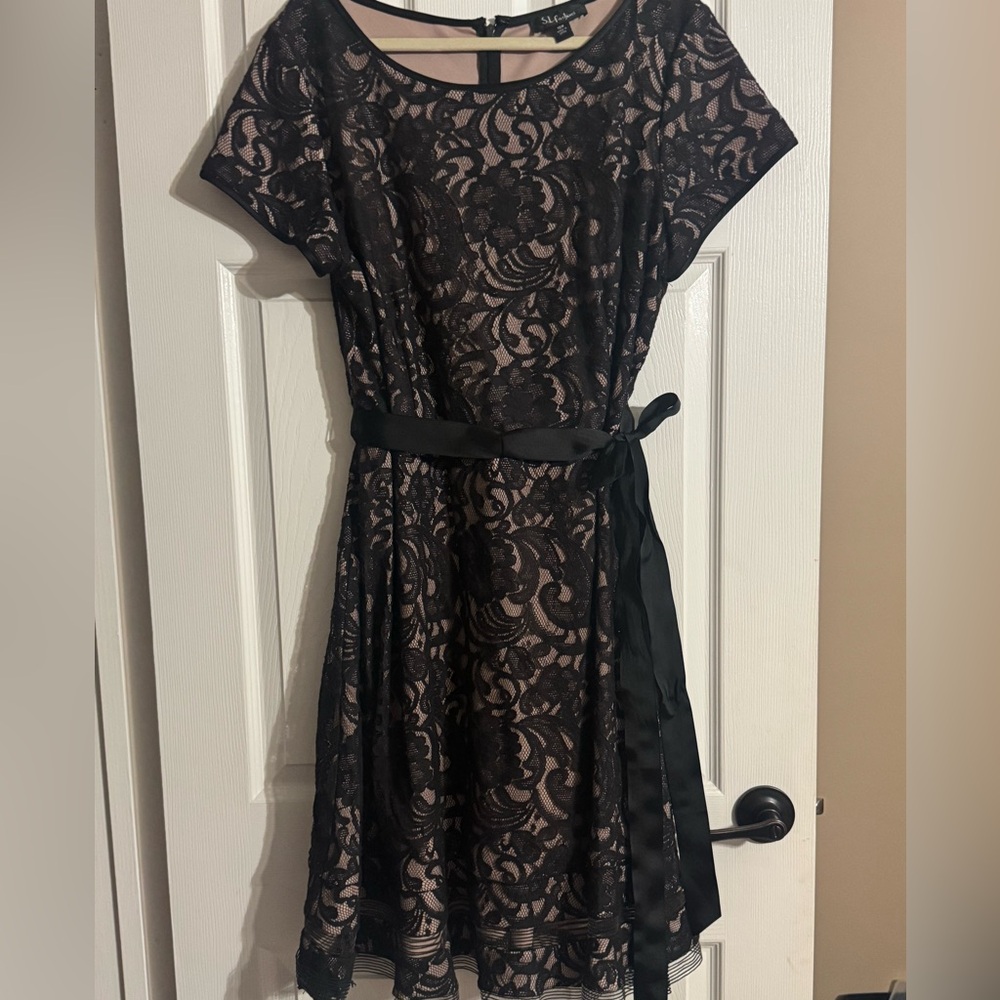 SL Fashions Black Lace Dress with Nude Lining